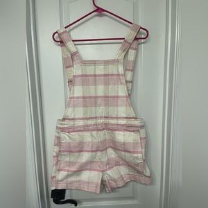 Urban Outfitters square neck pink and white striped overalls size 27